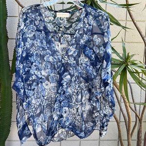 Johnny Was 4 Love and Liberty label print silk chiffon blouse.